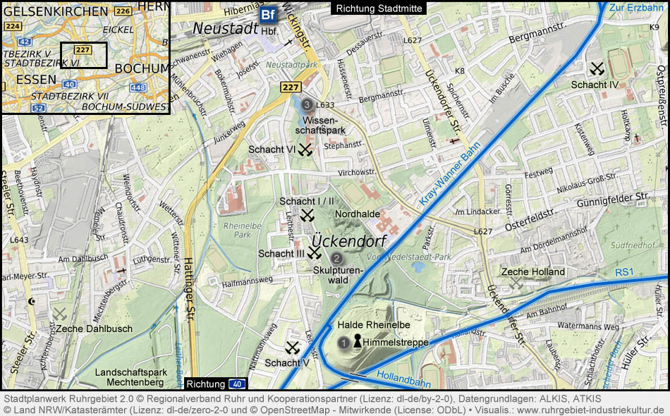 Übersichtskarte Zeche und Halde Rheinelbe in Gelsenkirchen