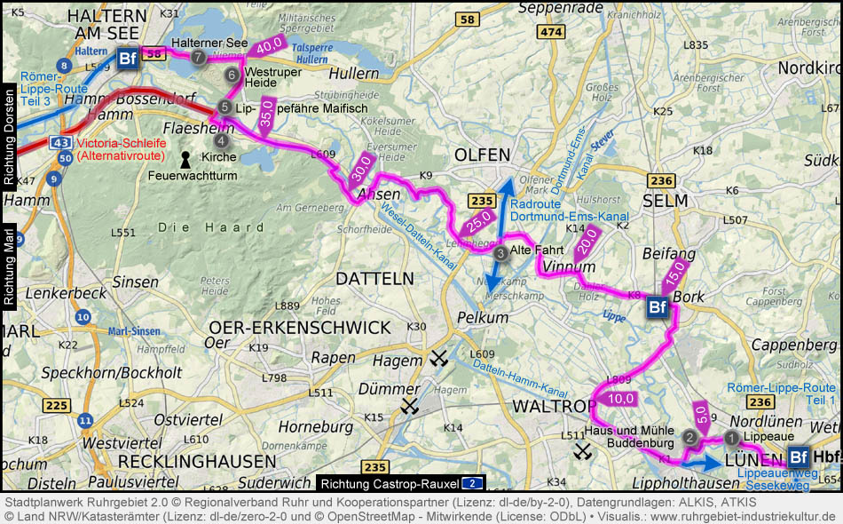 Karte Römer-Lippe-Route Etappe Lünen-Haltern