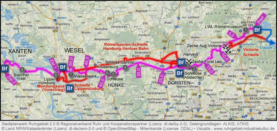 Übersichtskarte Römer-Lippe-Route Teil 3 Haltern-Wesel