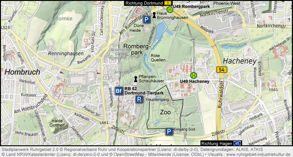 Karte Rombergpark und Zoo Dortmund