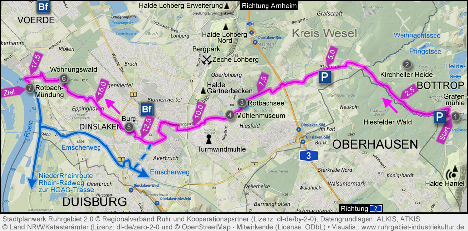 Übersichtskarte Rotbachweg Bottrop-Dinslaken-Voerde