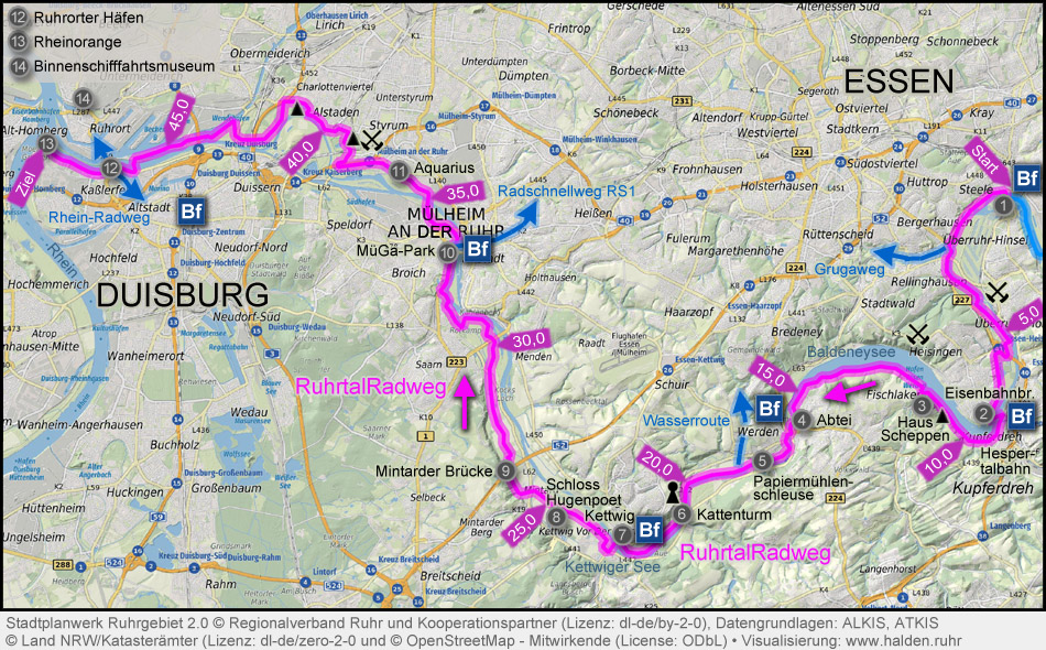 Karte RuhrtalRadweg Essen-Duisburg