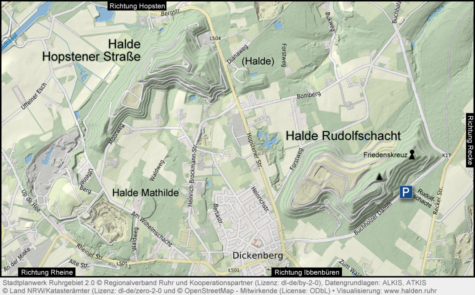 Übersichtskarte Halde Rudolfschacht und Hopstener Straße im Revier Ibbenbüren