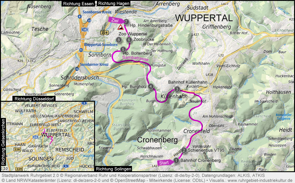 Übersichtskarte Sambatrasse in Wuppertal