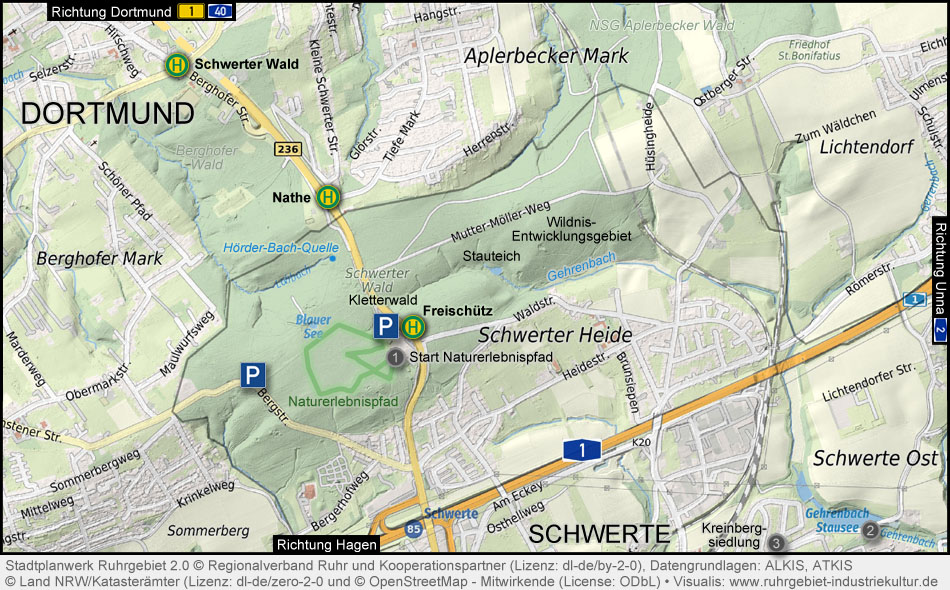 Karte Schwerter Wald, Gehrenbachsee und Kreinbergsiedlung