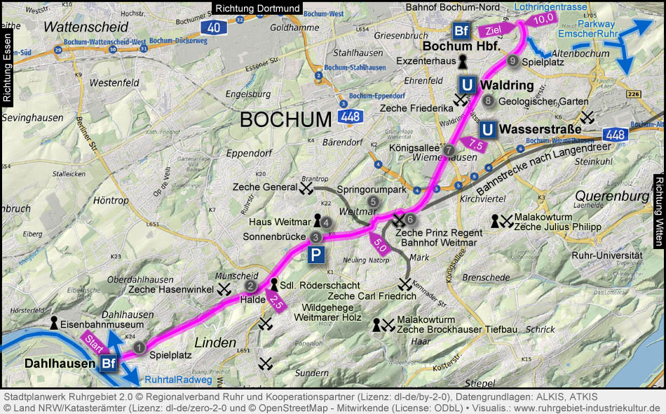 Übersichtskarte Springorum-Trasse in Bochum