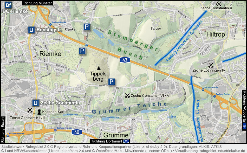 Übersichtskarte Stemberger Busch, Grummer Teiche in Bochum