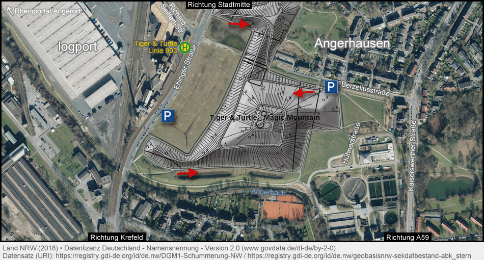 Übersichtskarte Angerpark, Tiger & Turtle Magic Mountain in Duisburg
