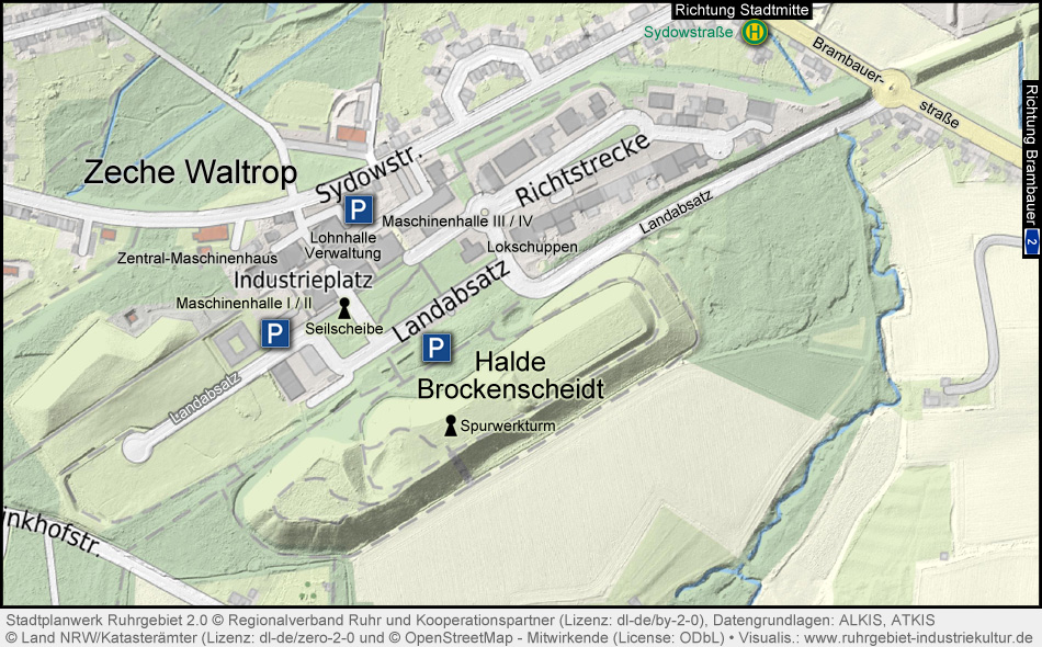 Karte Zeche Waltrop und Halde Brockenscheidt