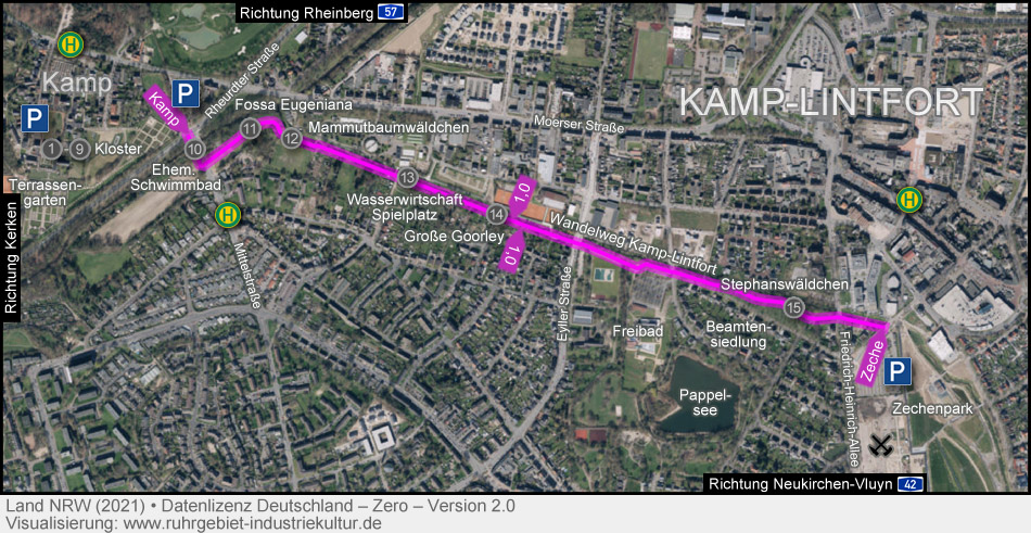 Übersichtskarte Wandelweg in Kamp-Lintfort