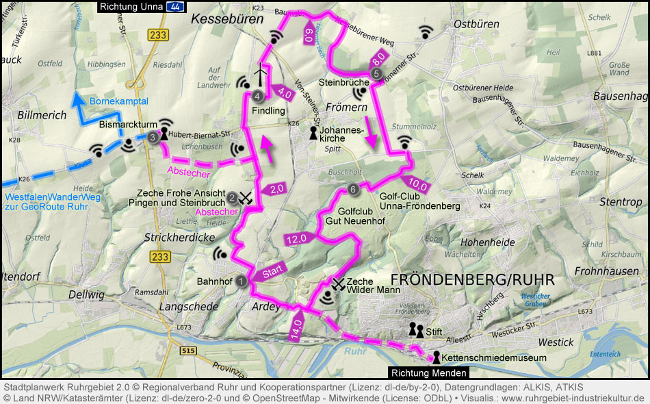 Übersichtskarte Wanderweg der Geotope in Fröndenberg