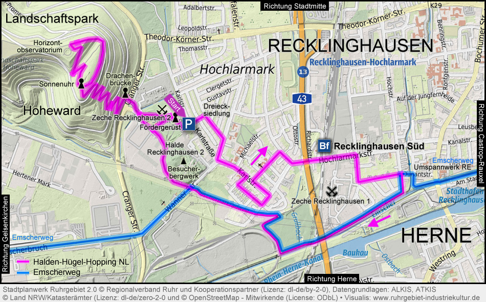 Übersichtskarte Hochlarmark und Zeche Recklinghausen
