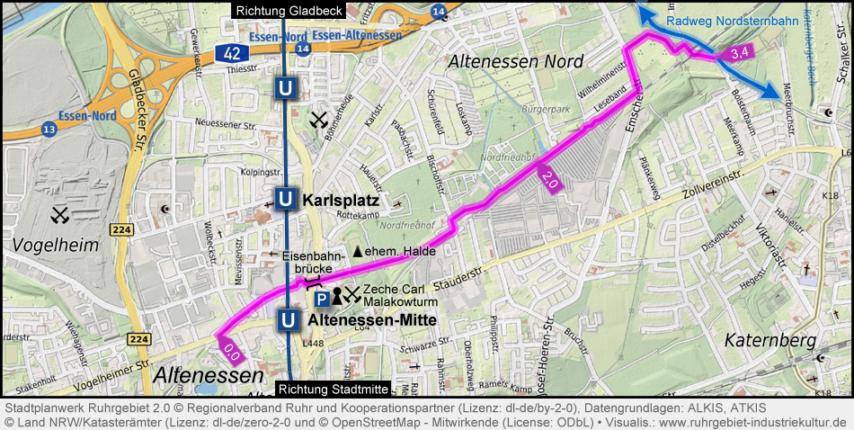 Übersichtskarte Lage Zeche Carl in Essen