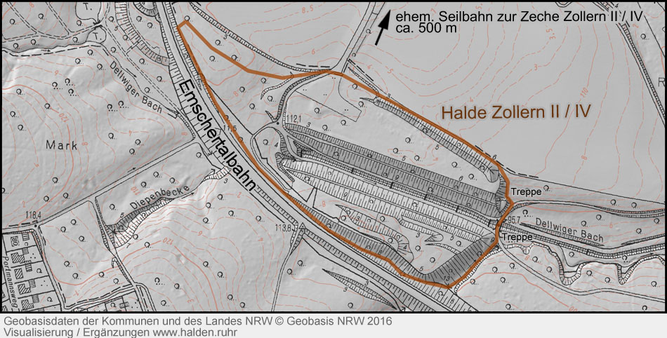 Reliefbild der Halde Zollern mit historischer Ausdehnung