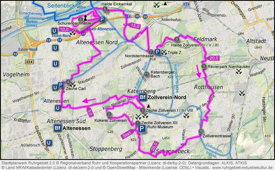 Karte Zollvereinsteig in Essen