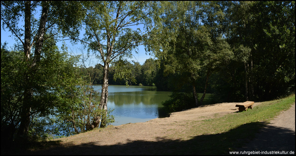 Bank mit bester Aussicht auf den stillen Heidhofsee