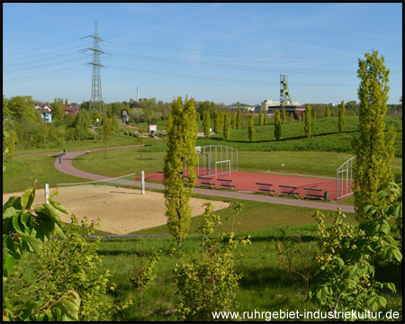 Der hügelige Krupp-Park mit Sportanlagen