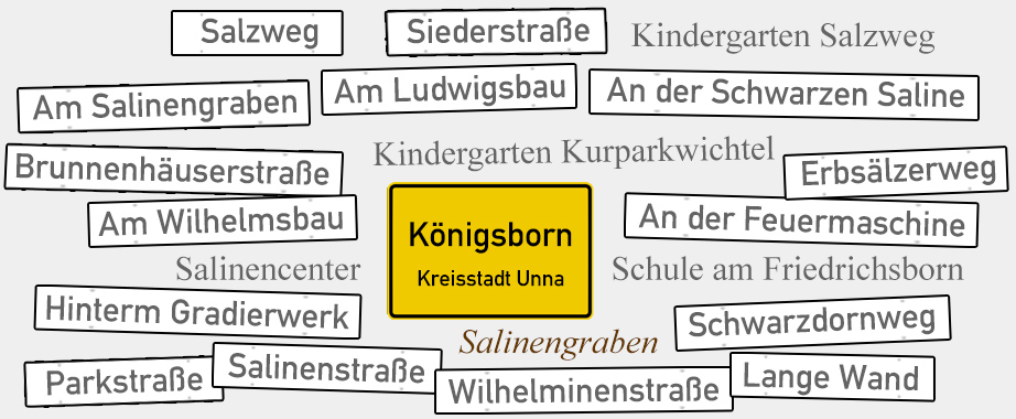 Gesammelte Straßennamen in Königsborn mit Bezug auf Salz