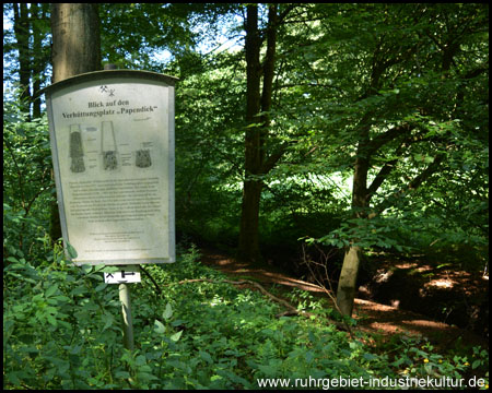 Infotafel am Verhüttungsplatz Papendiek am Bachufer