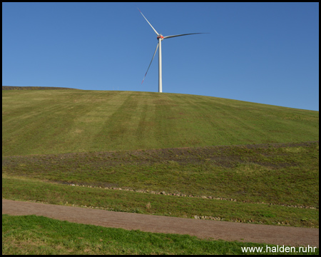 Windrad auf dem Gipfel vom Haldenfuß gesehen