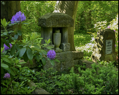 Ein Grab mit Rhododendron