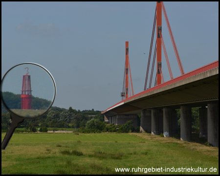 Schrägseilbrücke der A42 über den Rhein und Geleucht