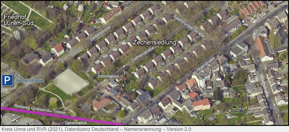 Luftbild der Zechensiedlung Ziethenstraße in Lünen