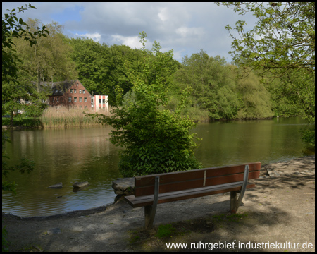 Großer Stembergteich mit Sitzbank am Ufer